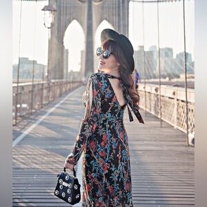 Club Monaco dress floral vibrant sheer flowy 2 bohemian chic flowy